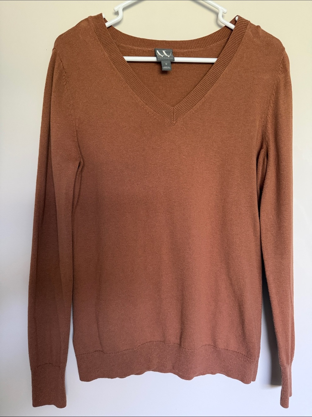 Worthington Tawny Brown V-Neck Lightweight Knit Sweater Size Medium